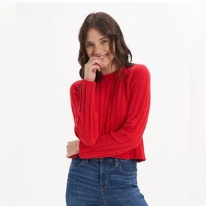 American Eagle Red Ribbed Knit Mock Neck Sweater (XS)